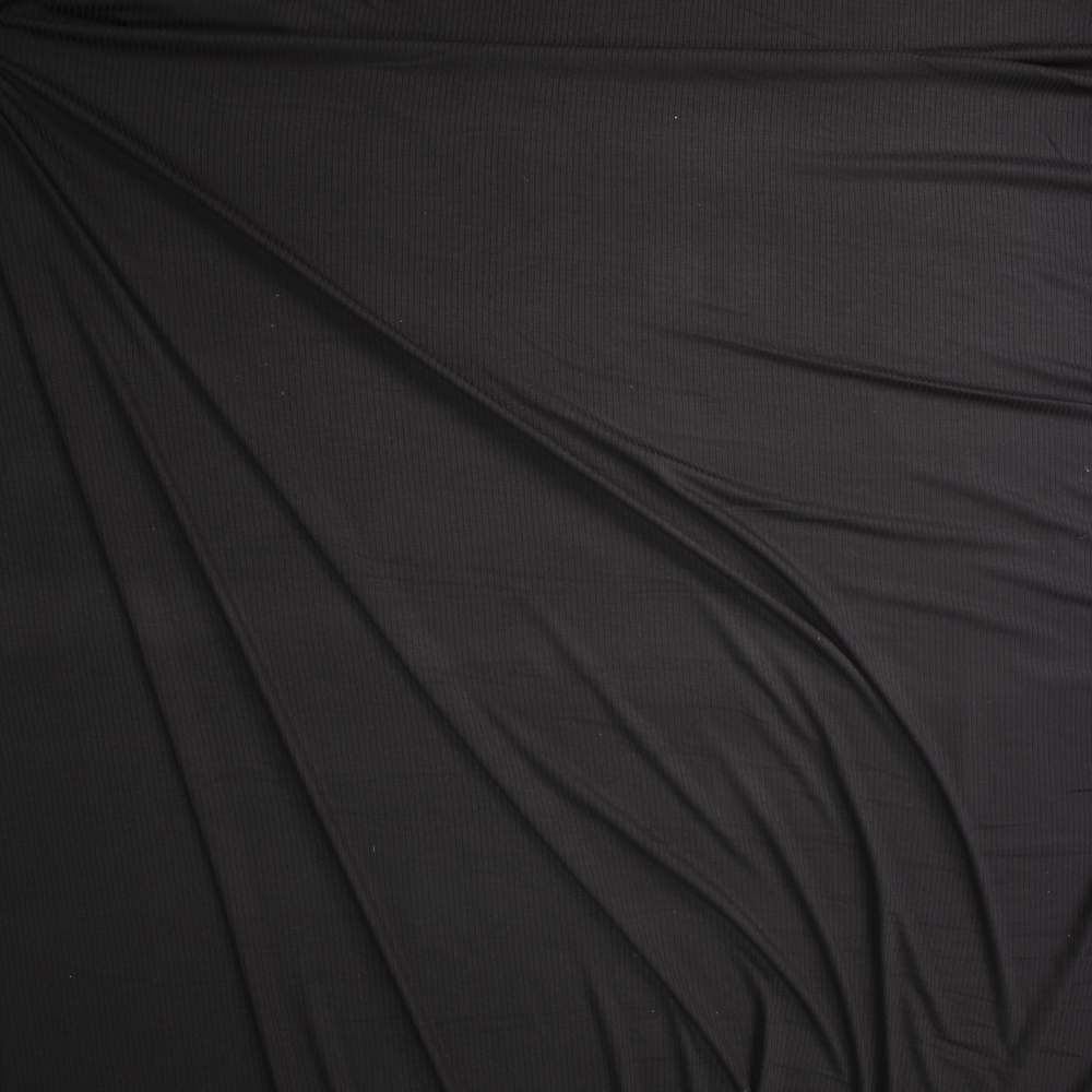 Black Cotton/Modal Stretch Lightweight Rib Knit Fabric By The Yard - Wide shot