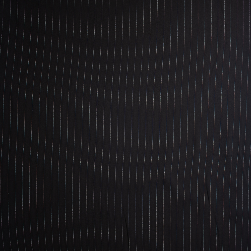 White on Black Vertical Pinstripe Designer Linen Fabric By The Yard - Wide shot