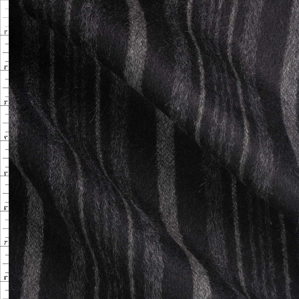 Black and Charcoal Vertical Stripe Designer Wool Coating Fabric By The Yard