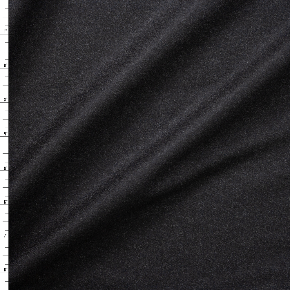 Black Brushed Midweight Wool Suiting Fabric By The Yard