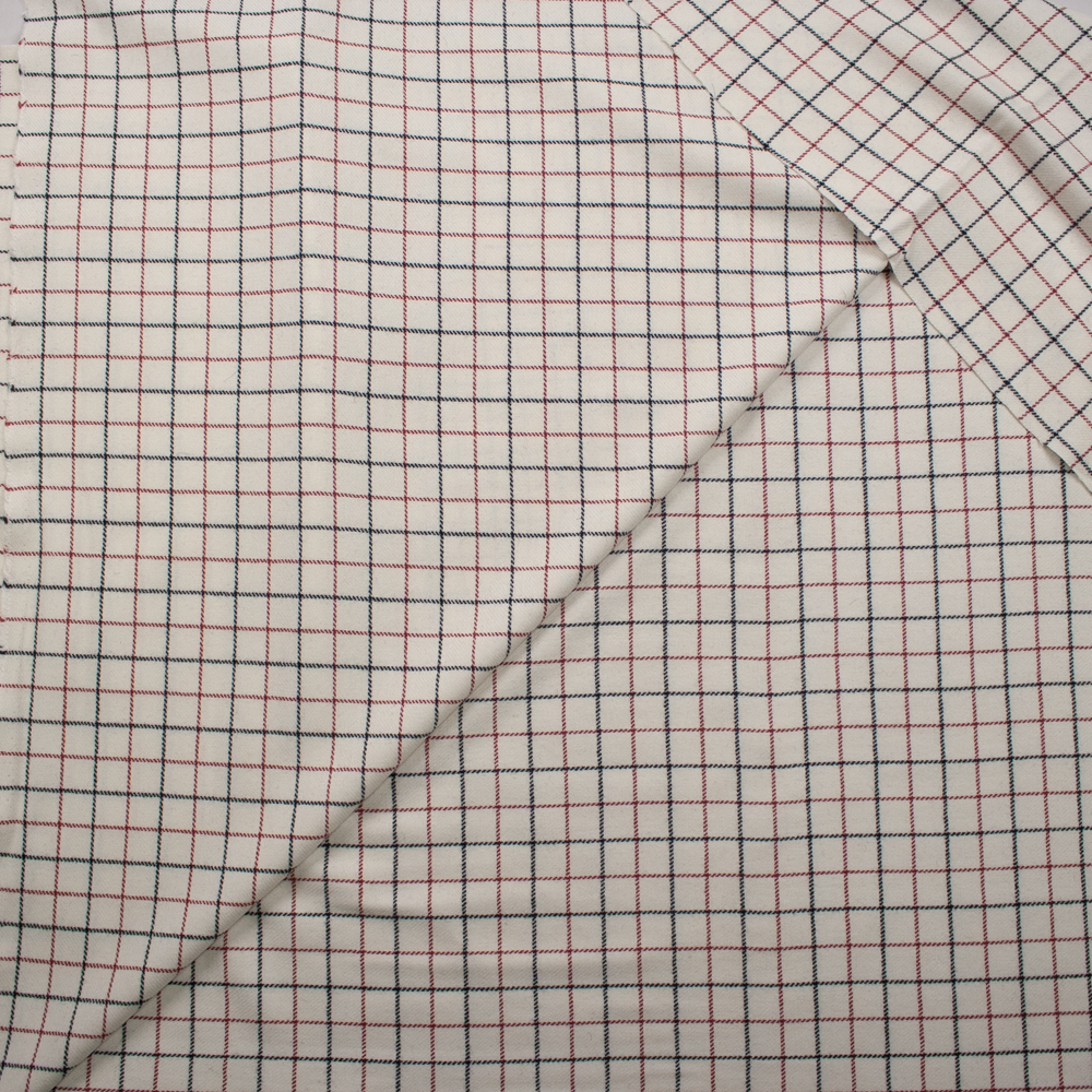 Red and Black Plaid on Ivory Midweight Wool Coating Fabric By The Yard - Wide shot