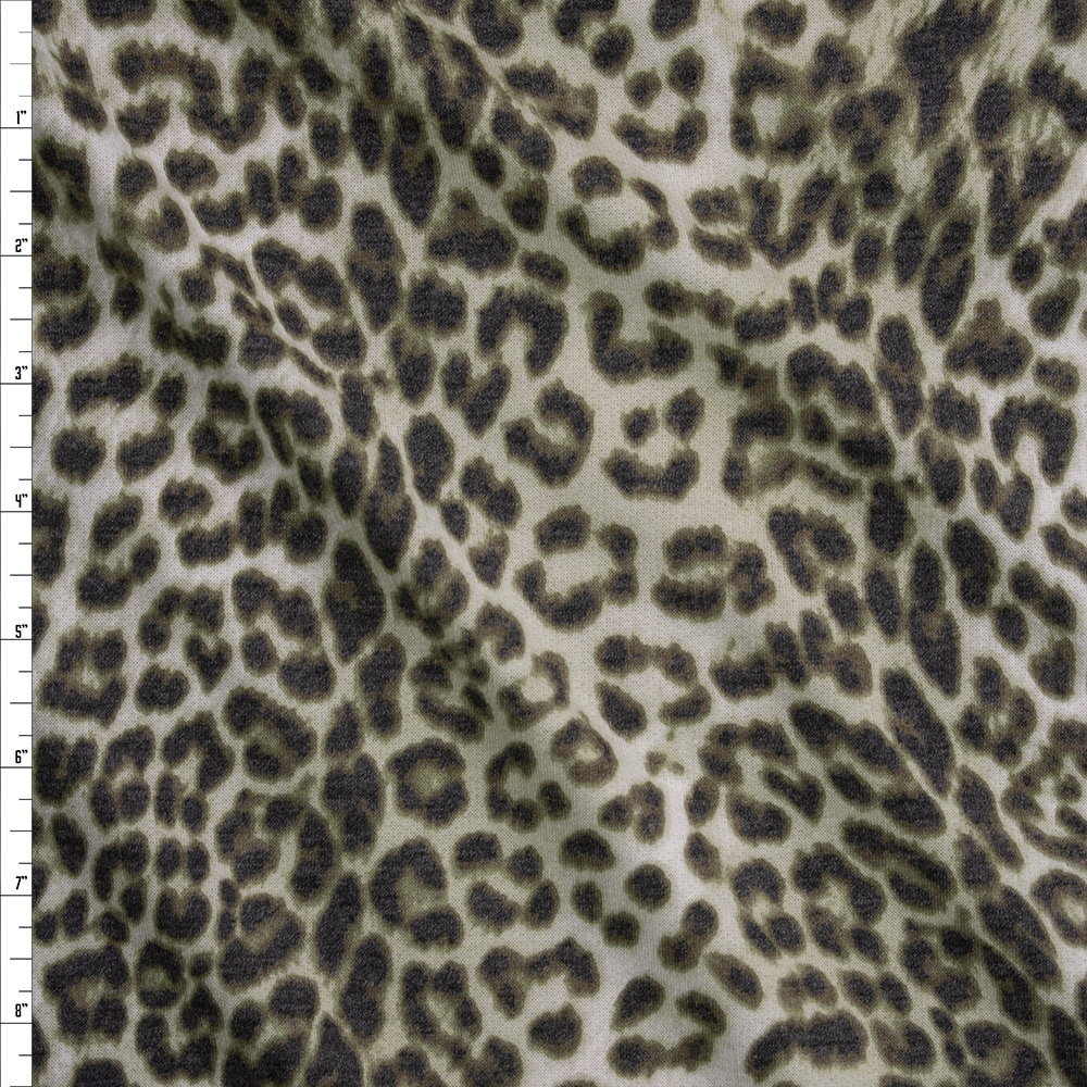 Olive Cheetah Lightweight Designer Sweatshirt Fleece Fabric By The Yard