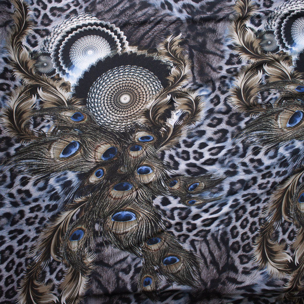 Abstract Trippy Leopard and Peacock Print Italian Designer Rayon Jersey Fabric By The Yard - Wide shot