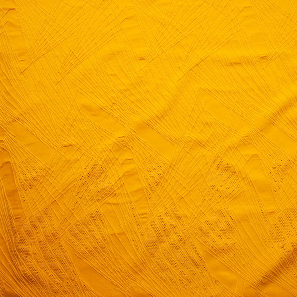 Yellow on Yellow Textured Geometric Lines Mesh Border Midweight Designer Spandex Fabric By The Yard - Wide shot