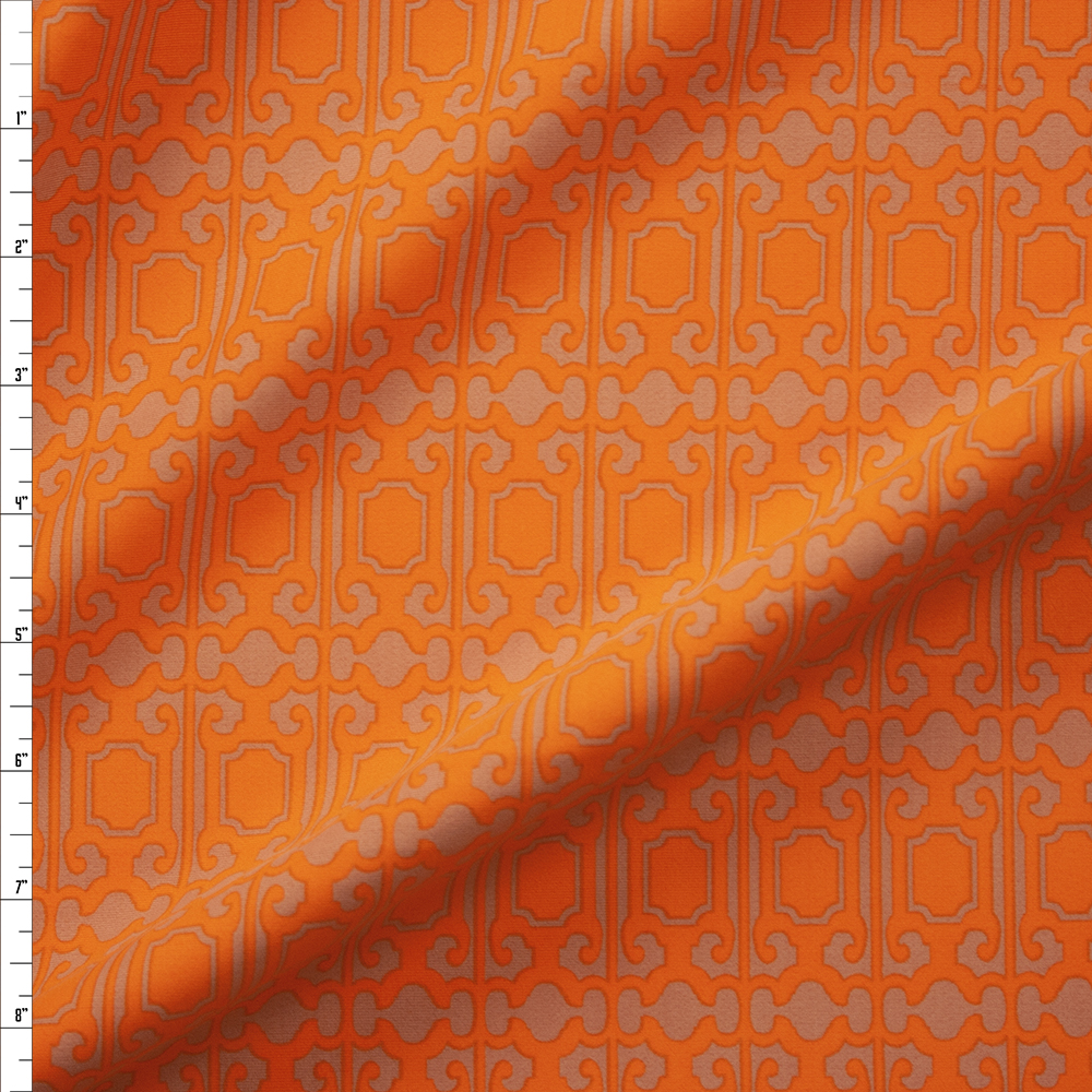 Orange and Tan Tired Scrollwork Nylon/Spandex Fabric By The Yard