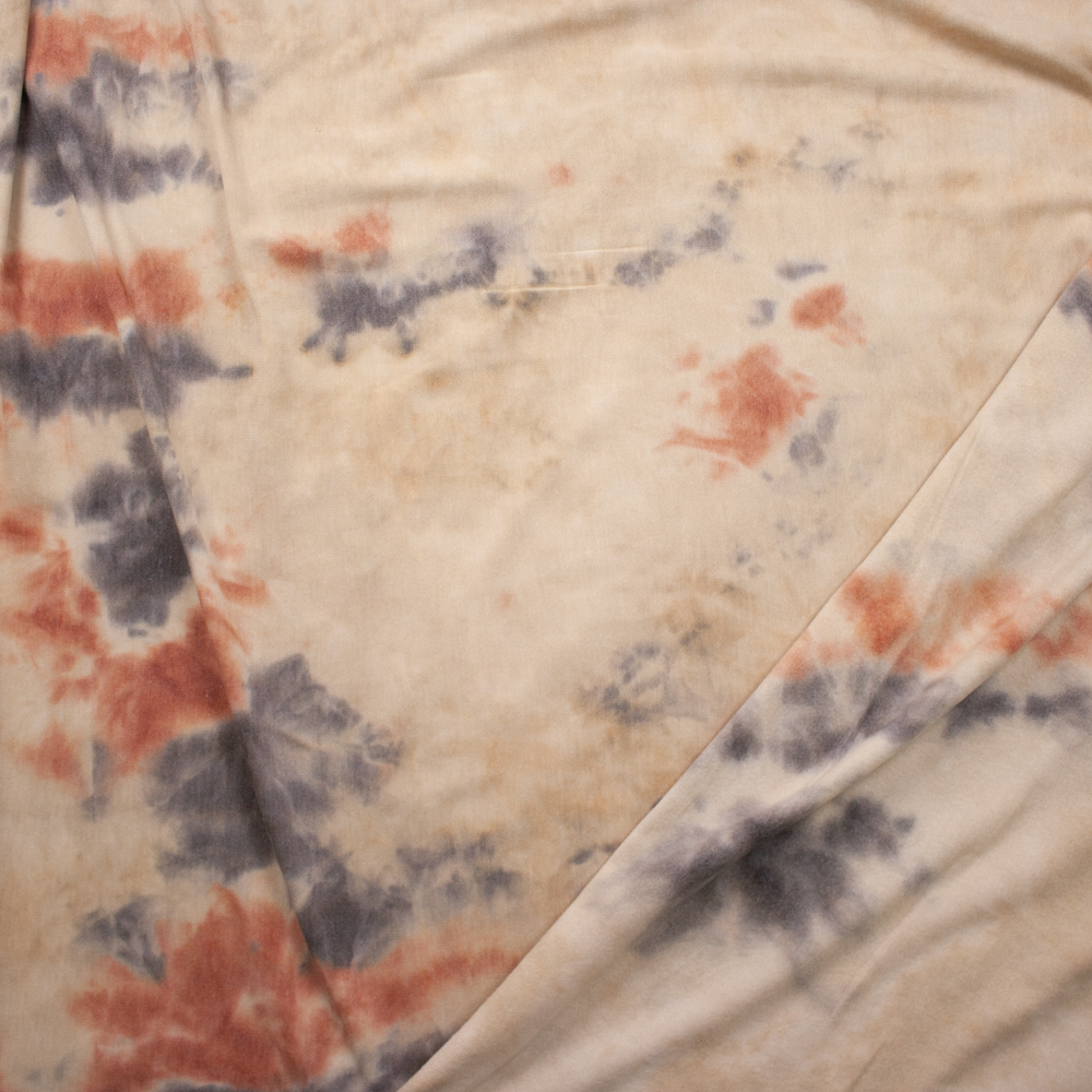 Tan, Grey, and Rust Tie Dye Lightweight Sweatshirt Fleece Fabric By The Yard - Wide shot