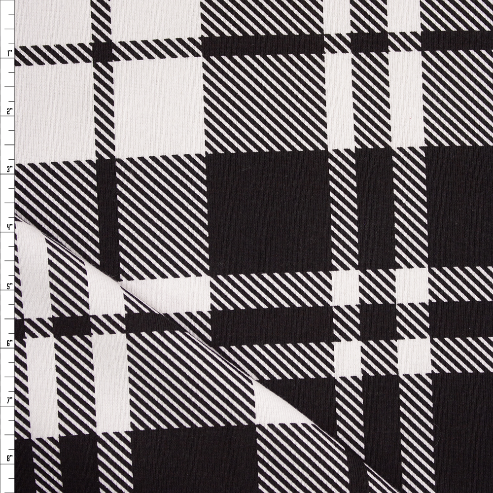 Black and White Plaid Heavyweight Cotton Rib Fabric By The Yard