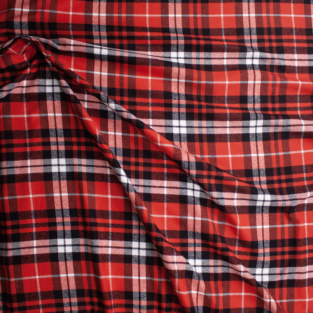 Red, Black, and White Designer Crepe Flannel Fabric By The Yard - Wide shot