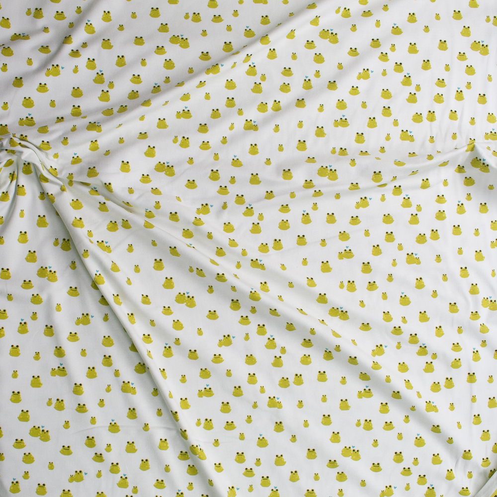 Front Yard Frogs on Cream Stretch Cotton Jersey from Cotton + Steel Fabric By The Yard - Wide shot