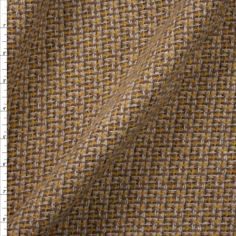 Mustard and Tan Tweed Coating Weight Wool Fabric By The Yard