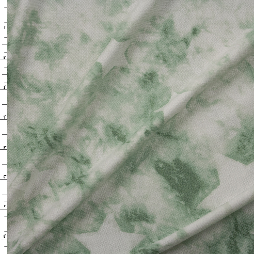 Pastel Green Tie Dye and Stars Sunset Studio French Terry by Robert Kaufman Fabric By The Yard