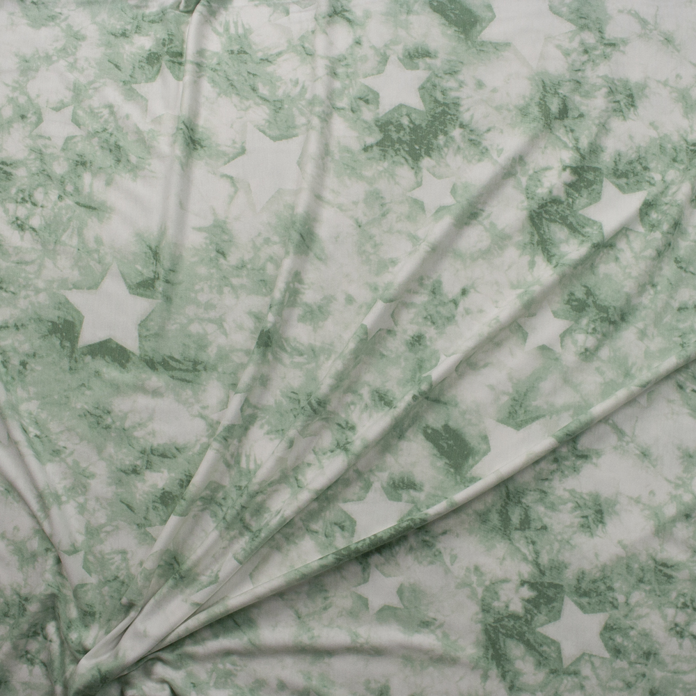 Pastel Green Tie Dye and Stars Sunset Studio French Terry by Robert Kaufman Fabric By The Yard - Wide shot