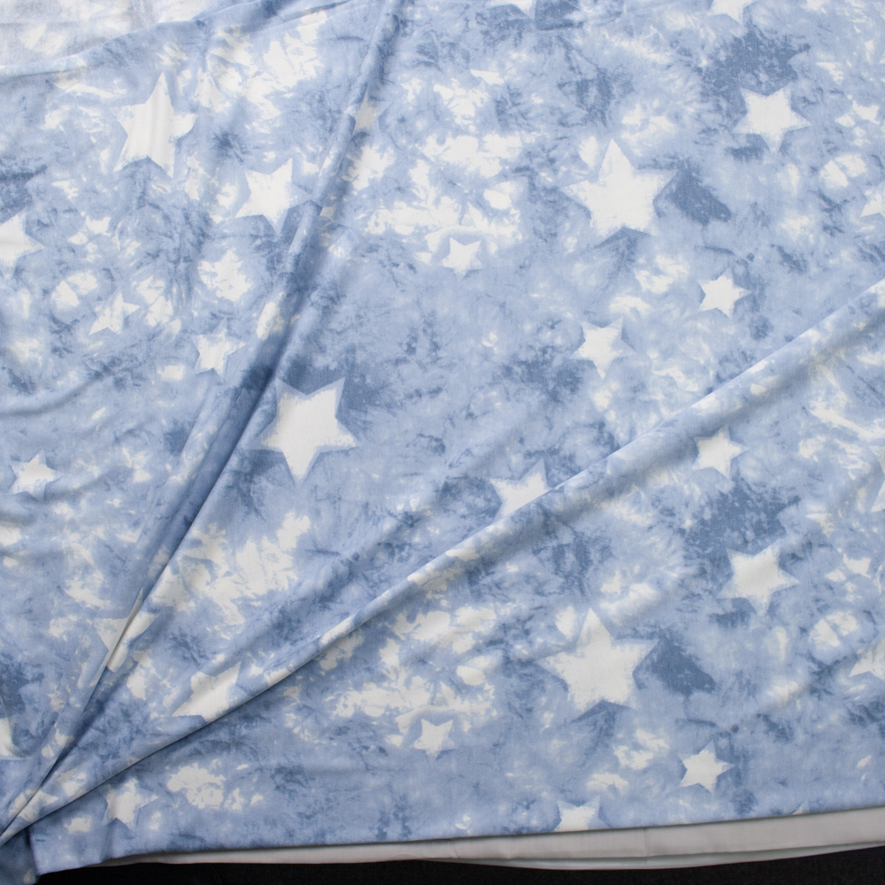 Light Blue Tie Dye and Stars Sunset Studio French Terry by Robert Kaufman Fabric By The Yard - Wide shot