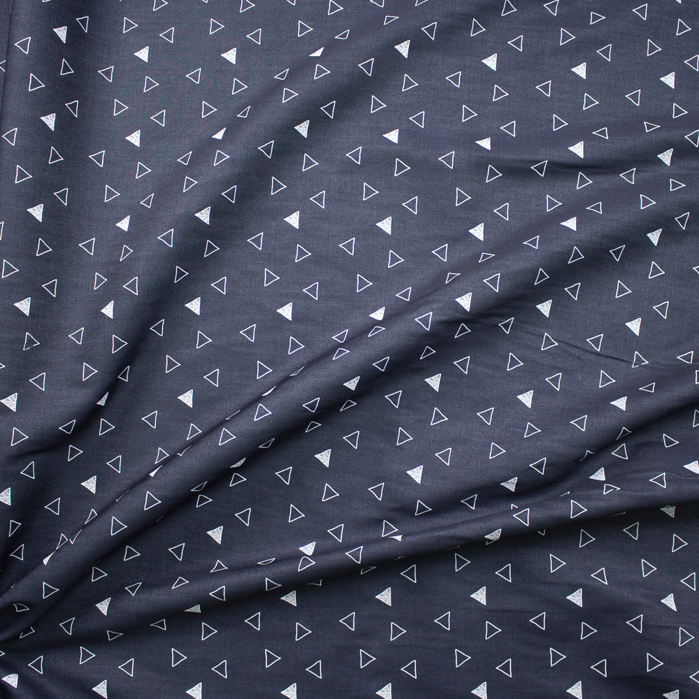 Tossed White Triangles on Indigo Designer Midweight Chambray Fabric By The Yard - Wide shot