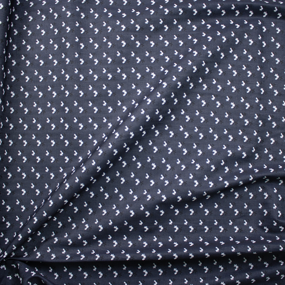 Black and White Mini Floral on Indigo Designer Midweight Chambray Fabric By The Yard - Wide shot
