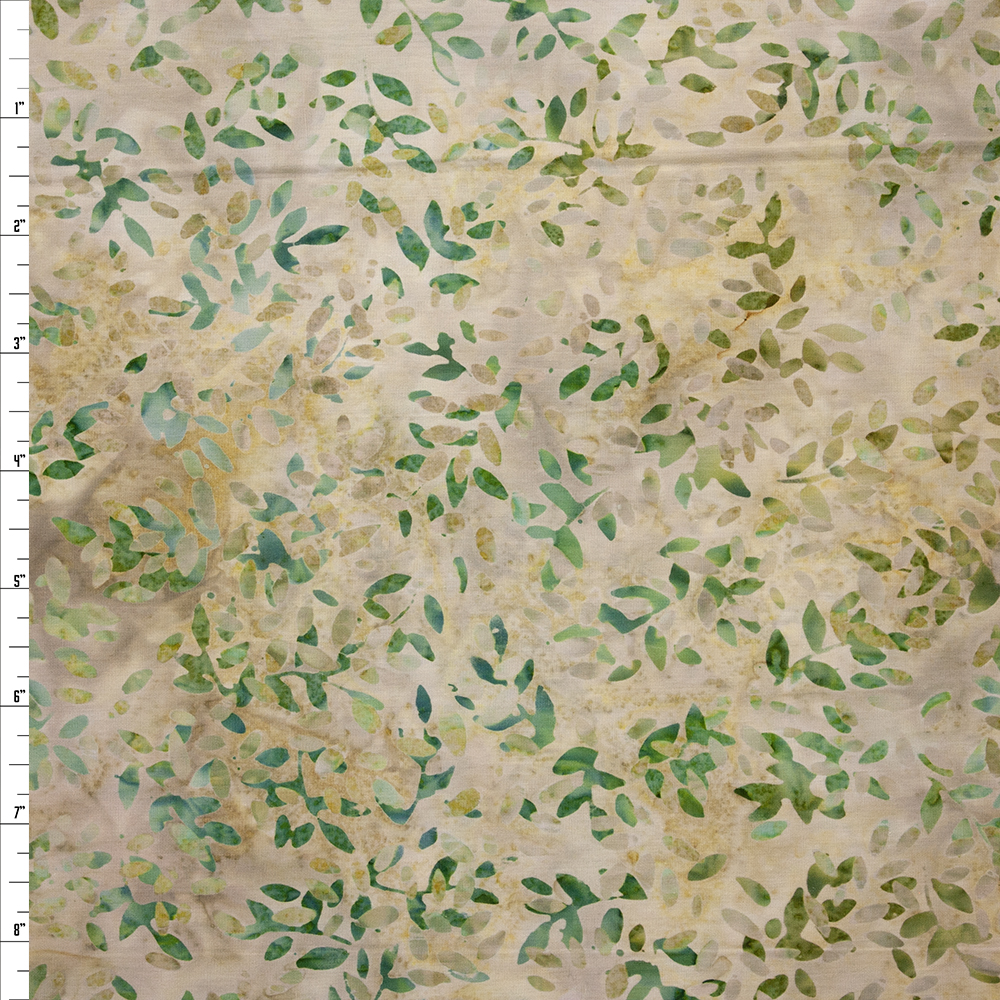 Sage Leaves on Light Tan Authentic Indonesian Batik #25747 Fabric By The Yard
