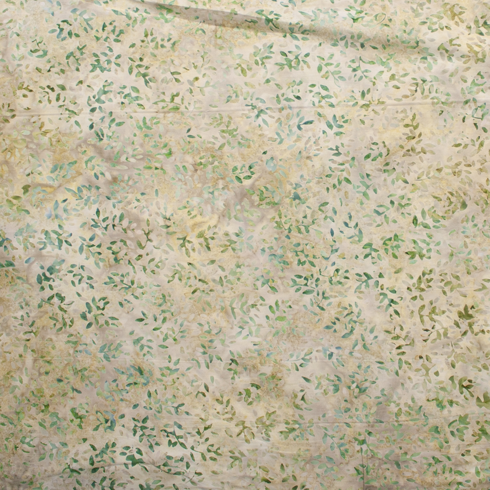 Sage Leaves on Light Tan Authentic Indonesian Batik #25747 Fabric By The Yard - Wide shot