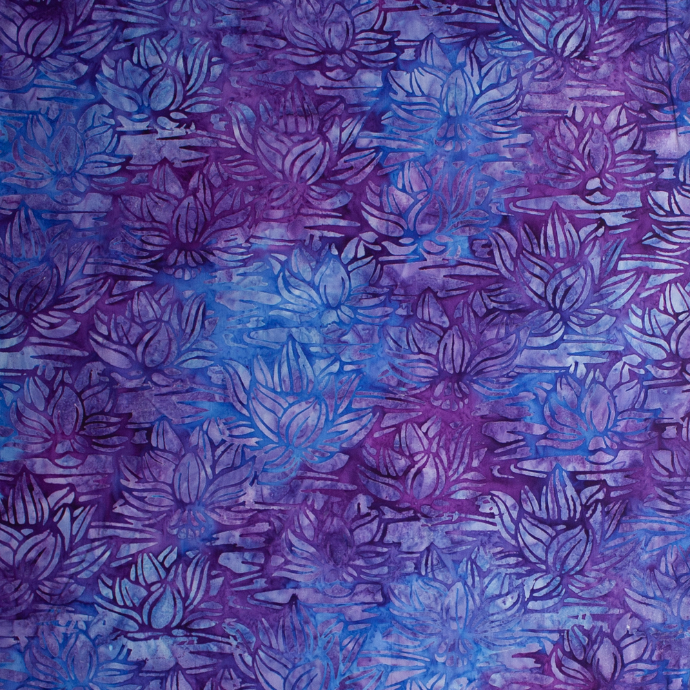 Purple and Blue Layered Lotus Authentic Indonesian Batik #25751 Fabric By The Yard - Wide shot