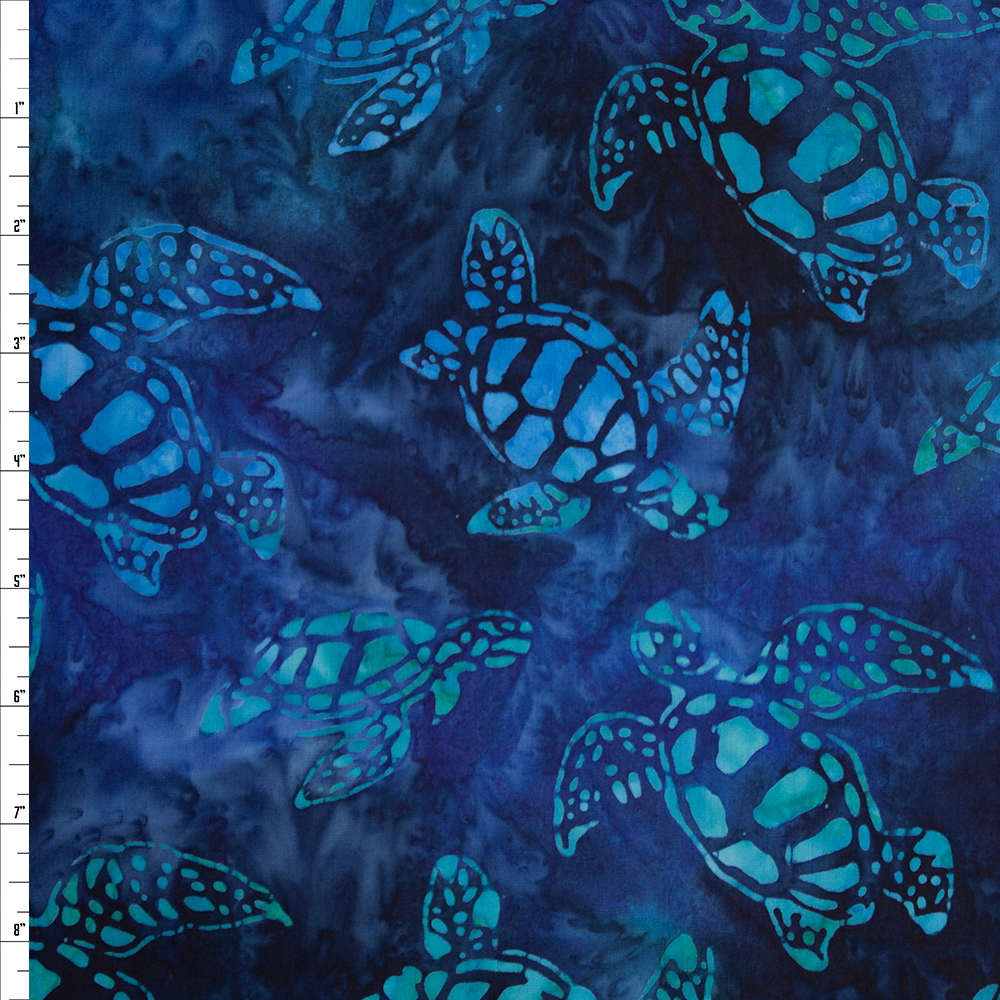 Turquoise Turtles on Deep Blue Authentic Indonesian Batik #25753 Fabric By The Yard