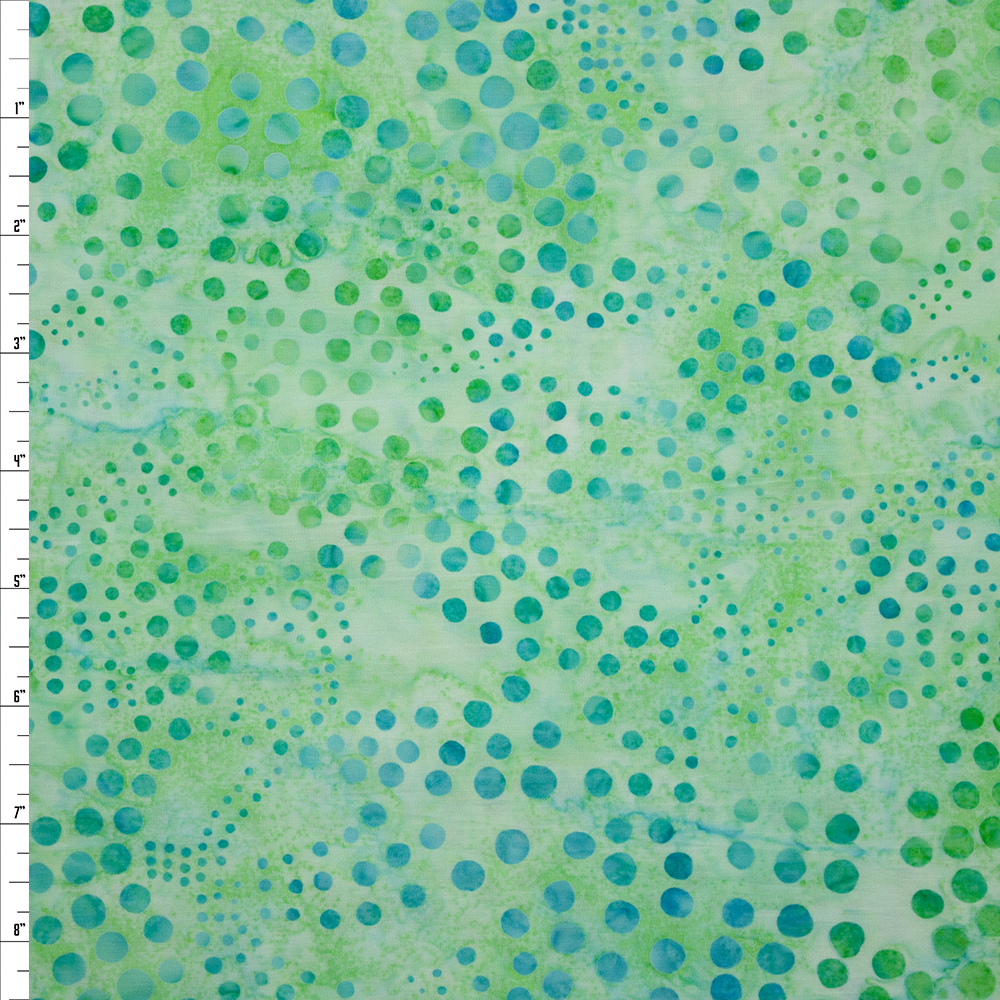 Turquoise Waving Dots on Light Green Authentic Indonesian Batik