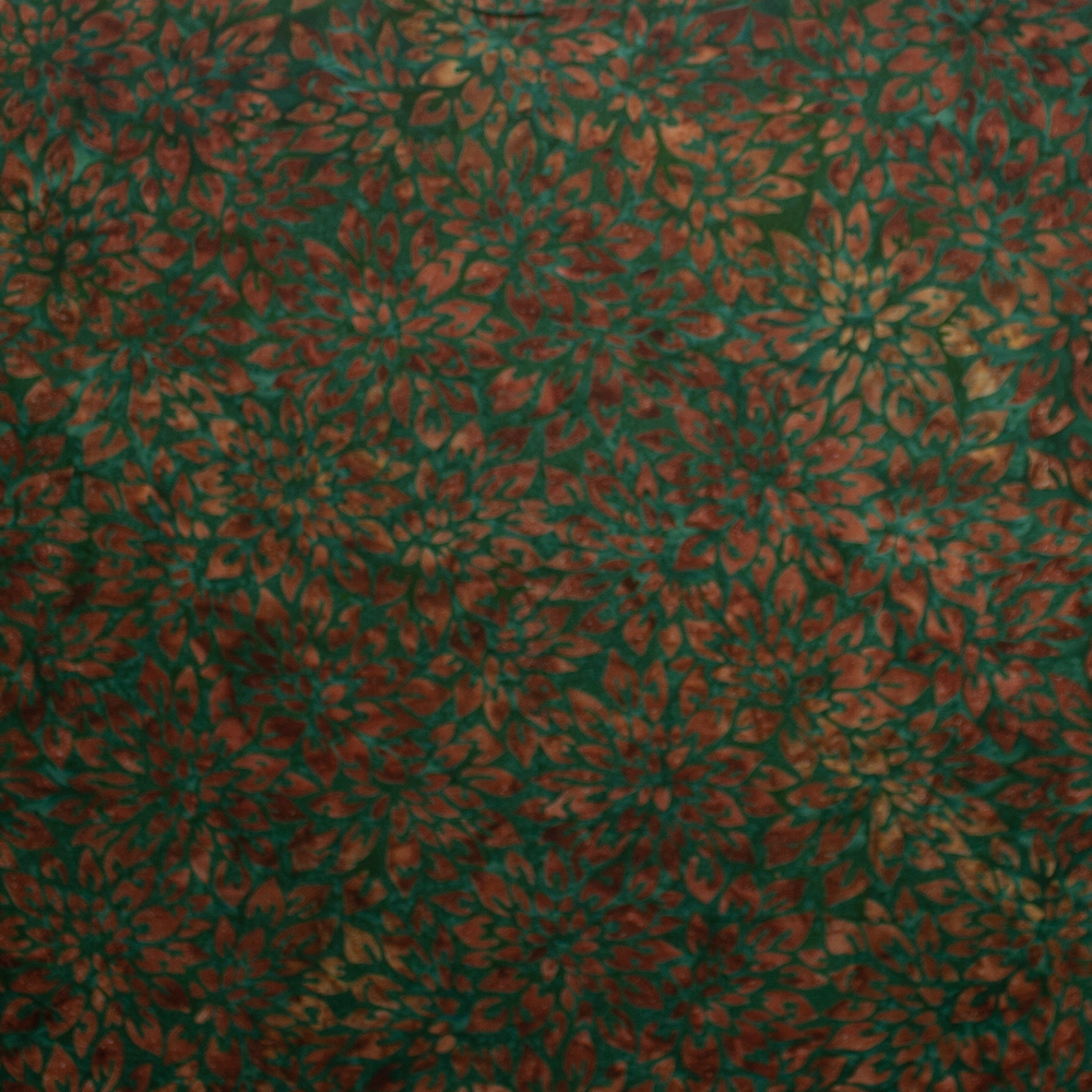 Brown Layered Floral on Green Authentic Indonesian Batik