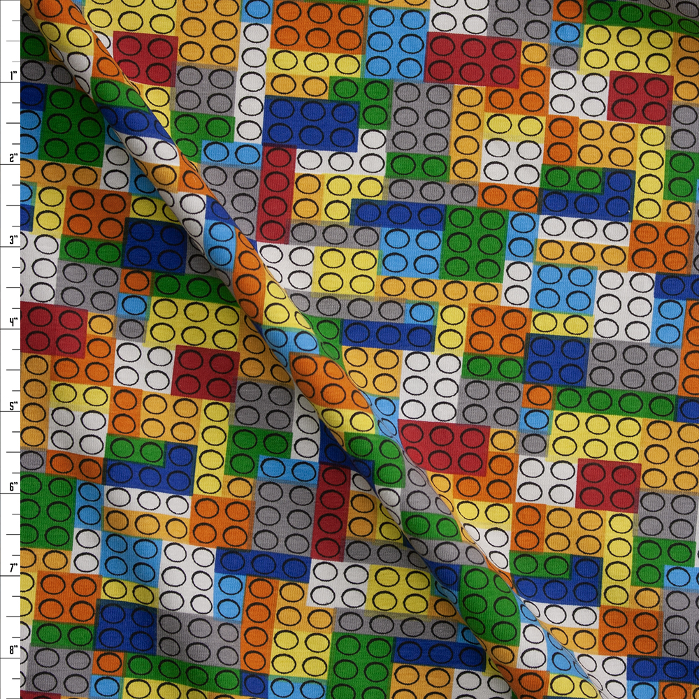 Colorful Bricks Stretch Cotton Spandex Jersey Knit Fabric By The Yard