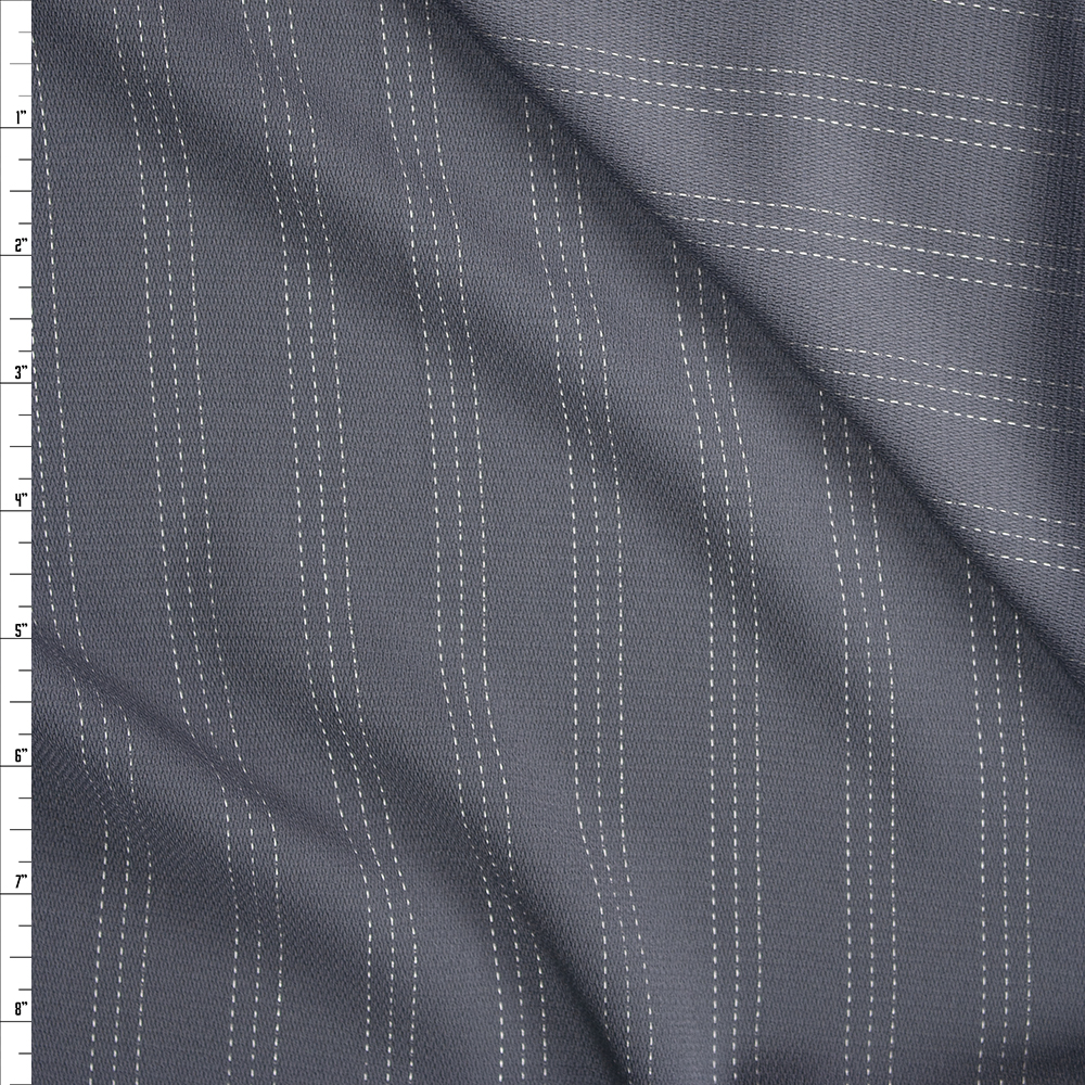 Silver on Charcoal Stitch Stripe Designer Suiting Fabric By The Yard