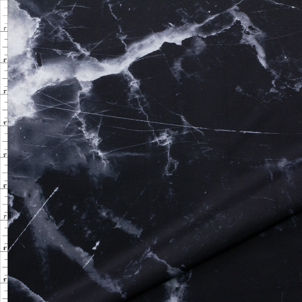 Black Marble Nylon/Spandex Swim Knit Fabric By The Yard
