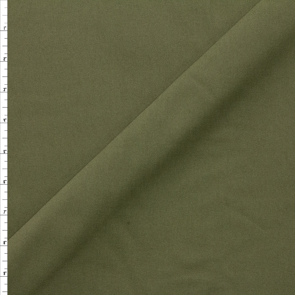 Olive Green Designer Viscose Nylon Stretch Twill Fabric By The Yard