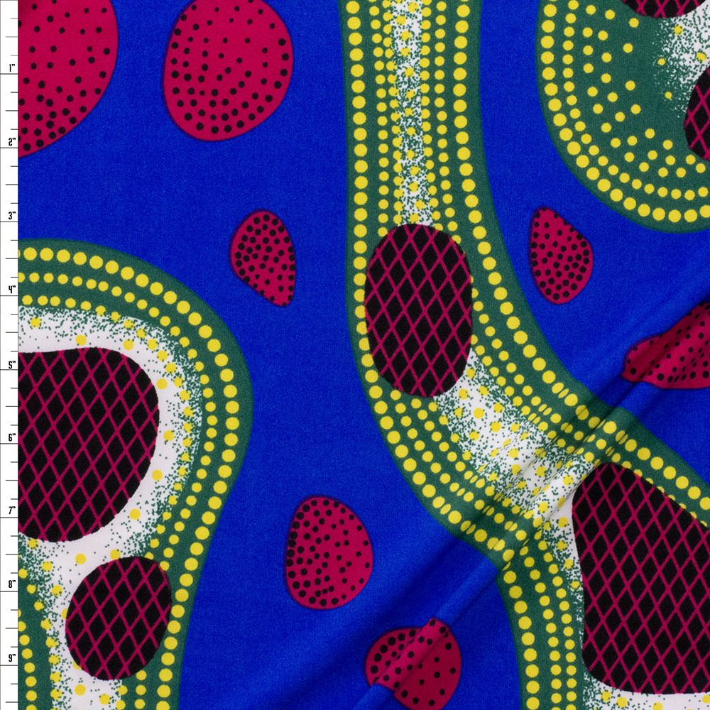 Dots and Waves African Print Stretch Poly Knit Fabric By The Yard