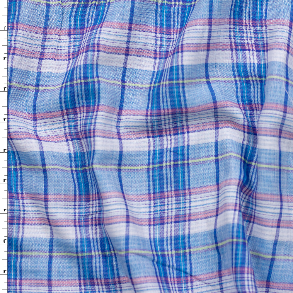 Blue, Pink, and White Plaid Reversible Double Gauze #25926 Fabric By The Yard - Wide shot