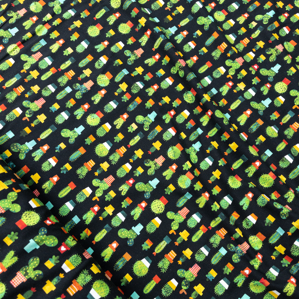 Chili Smiles Cacti Jet Cotton/Spandex Laguna Jersey #25950 Fabric By The Yard - Wide shot