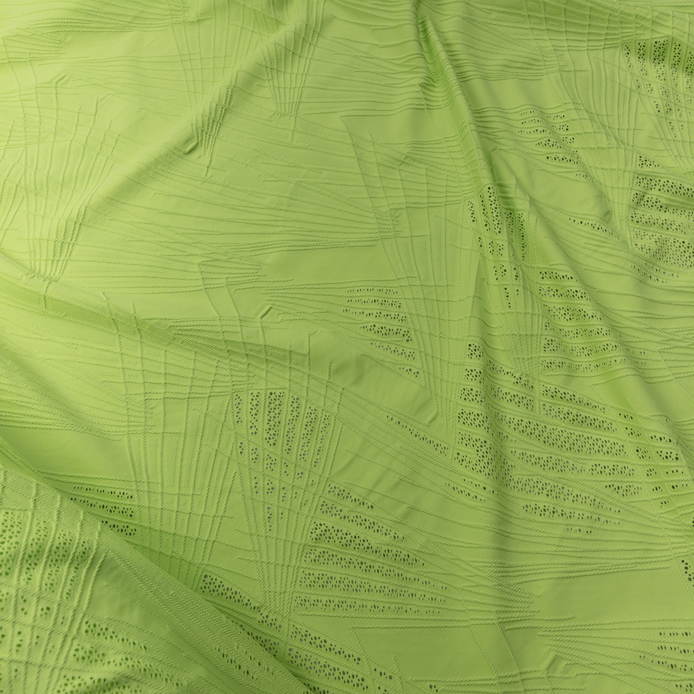 Bright Mint Textured Geometric Lines Mesh Border Midweight Designer Spandex Fabric By The Yard - Wide shot