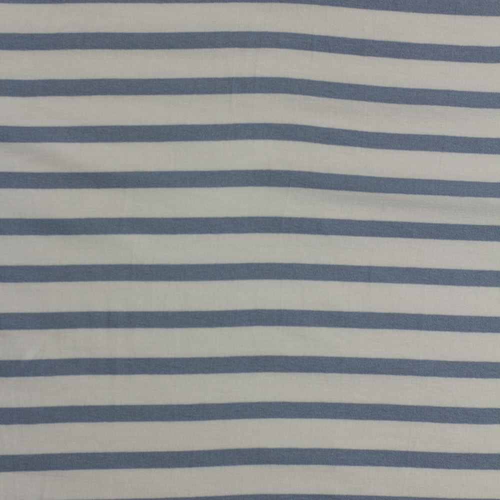 Sky Blue and Offwhite Pencil Stripe Stretch Modal Jersey Fabric By The Yard - Wide shot
