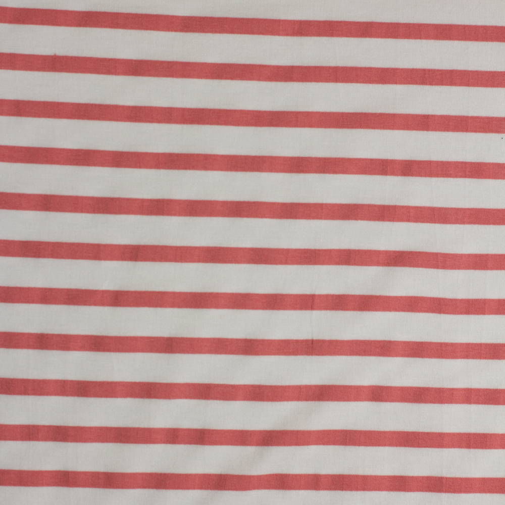 Candy Pink and Offwhite Pencil Stripe Stretch Modal Jersey Fabric By The Yard - Wide shot
