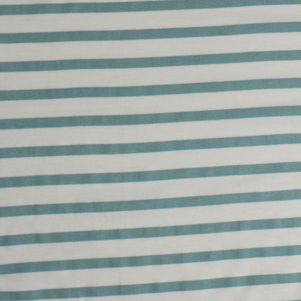Seafoam and Offwhite Pencil Stripe Stretch Modal Jersey Fabric By The Yard - Wide shot