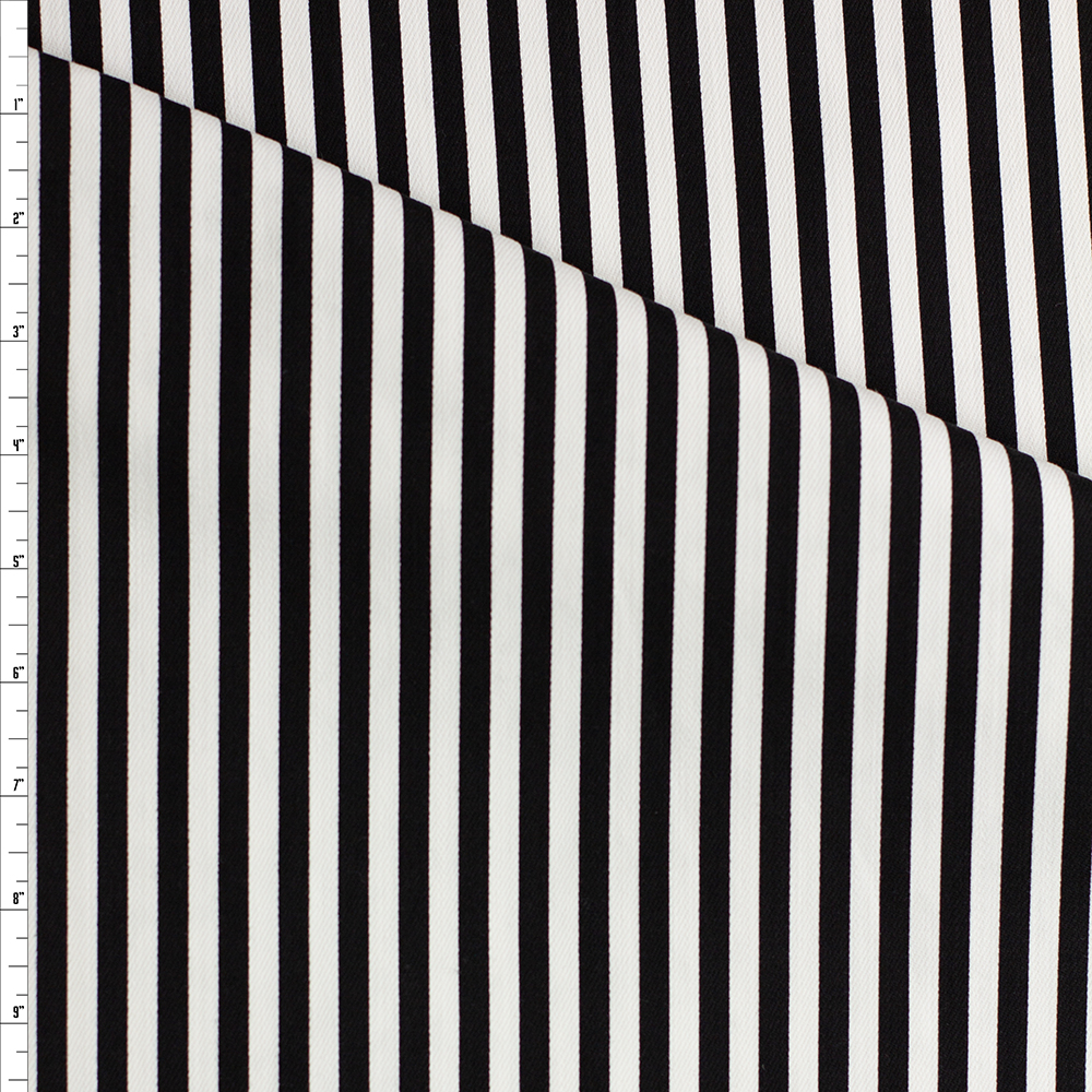 Black and White Vertical Stripe Stretch Denim #26009 Fabric By The Yard