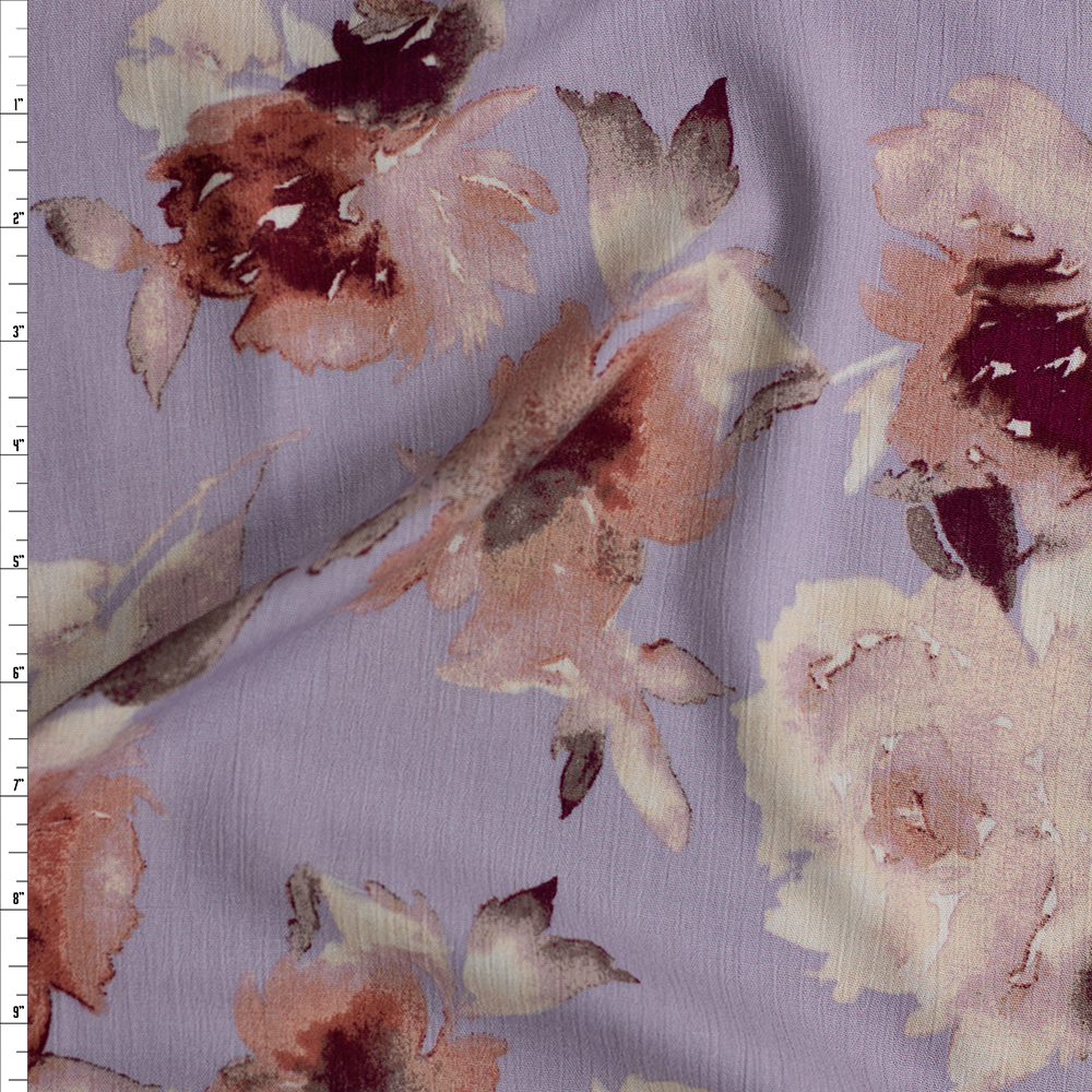 Lilac Watercolor Floral Sunset Studio Crinkle Rayon Woven by Robert Kaufman Fabric By The Yard