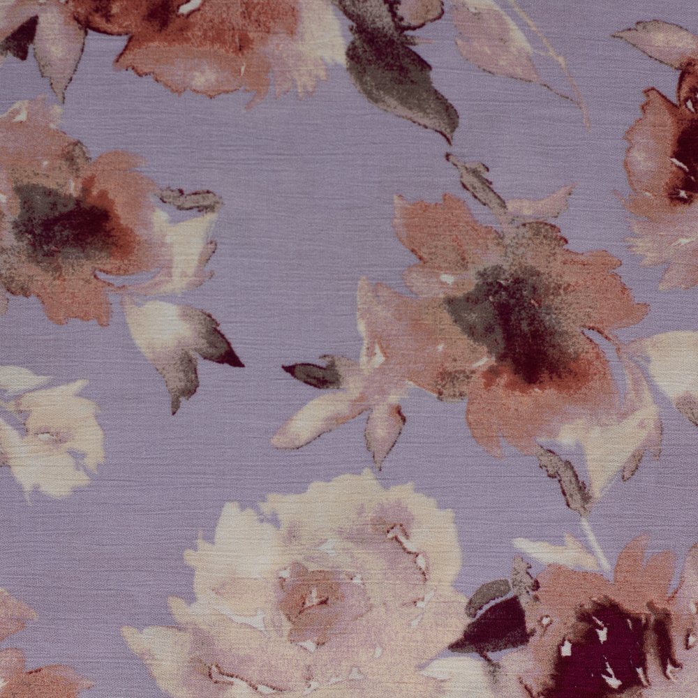 Lilac Watercolor Floral Sunset Studio Crinkle Rayon Woven by Robert Kaufman Fabric By The Yard - Wide shot