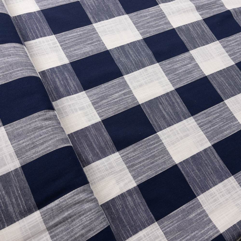 Navy and Offwhite Large Plaid Slubbed Rayon/Linen Fabric By The Yard - Wide shot