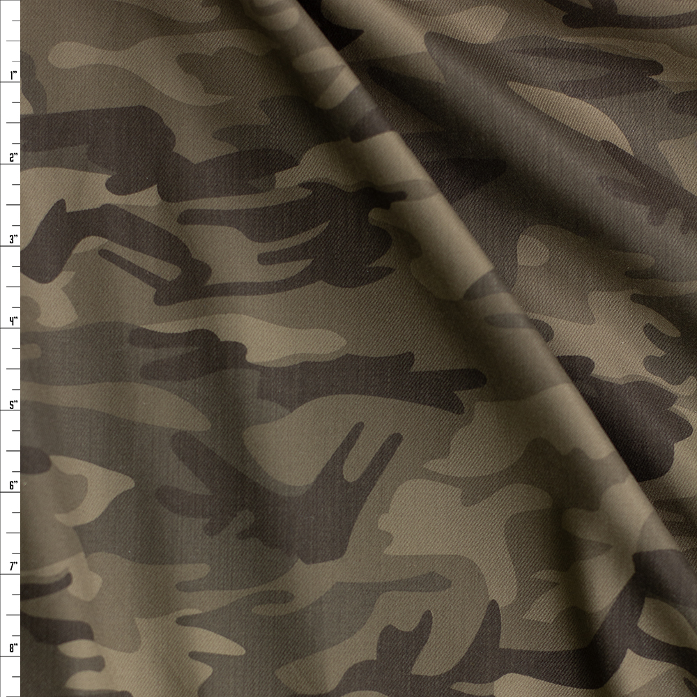 Olive Camouflage Stretch Twill Fabric By The Yard