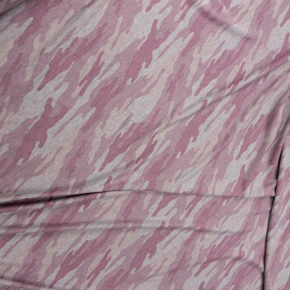 Pink and Heather Grey Camouflage French Terry Fabric By The Yard - Wide shot