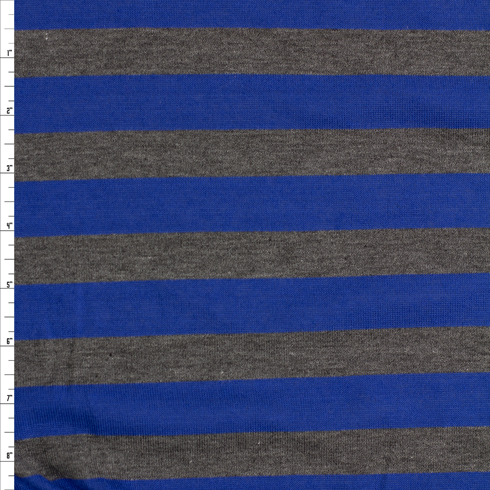 Royal and Heather Charcoal Horizontal Stripe Hatchi Sweater Knit Fabric By The Yard - Wide shot