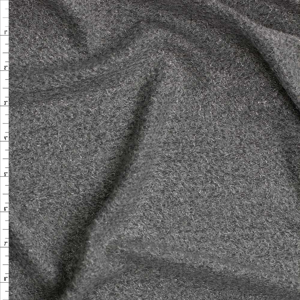 Heather Grey Shimmer Fuzzy Sweater Knit Fabric By The Yard