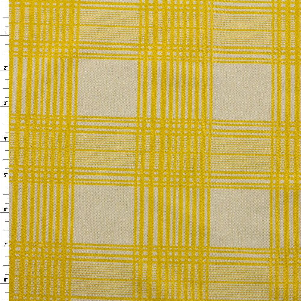 Yellow and White Plaid Textured Double Knit Fabric By The Yard - Wide shot