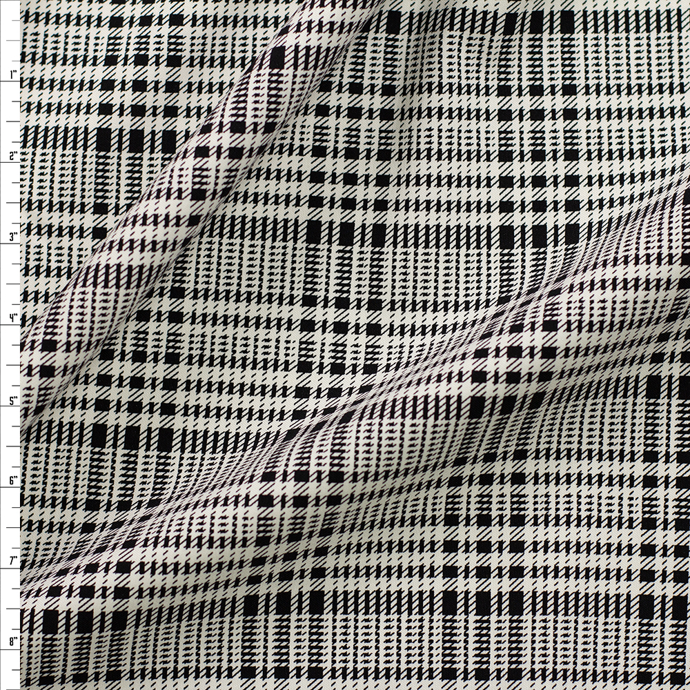 Black and White Plaiid Designer Viscose Nylon Stretch Twill Fabric By The Yard
