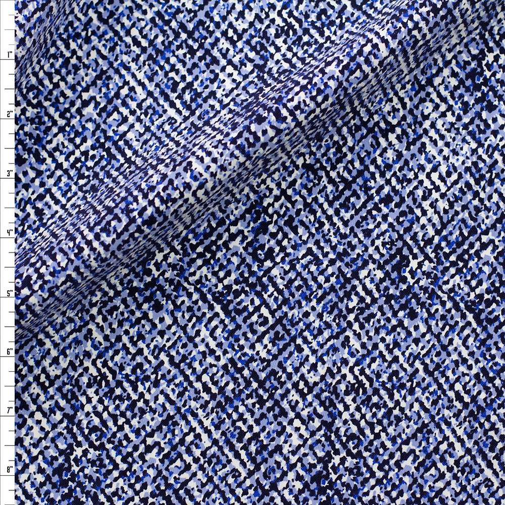 Blue, White, and Black All Over Grunge Designer Viscose Nylon Stretch Twill Fabric By The Yard