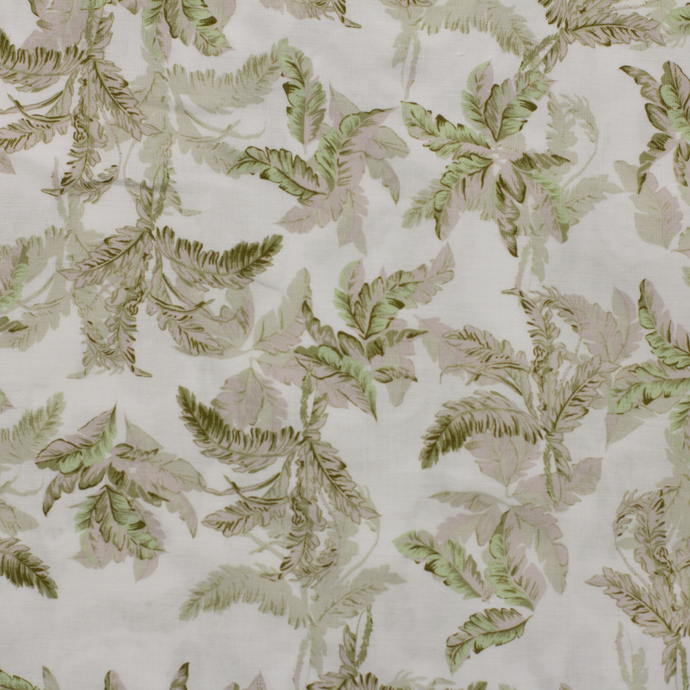 Sage Summer Leaves on Offwhite Cotton/Linen Print Fabric By The Yard - Wide shot