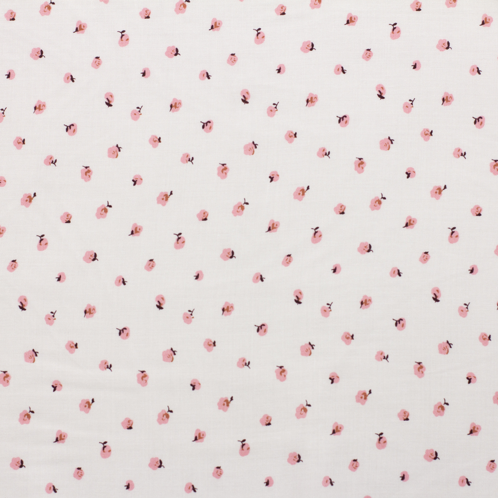 Pink Mini Floral on Offwhite Rayon Challis Fabric By The Yard - Wide shot