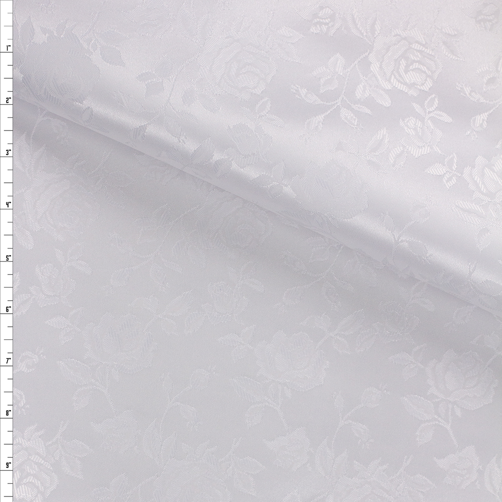 White Satin Floral Jacquard Fabric By The Yard